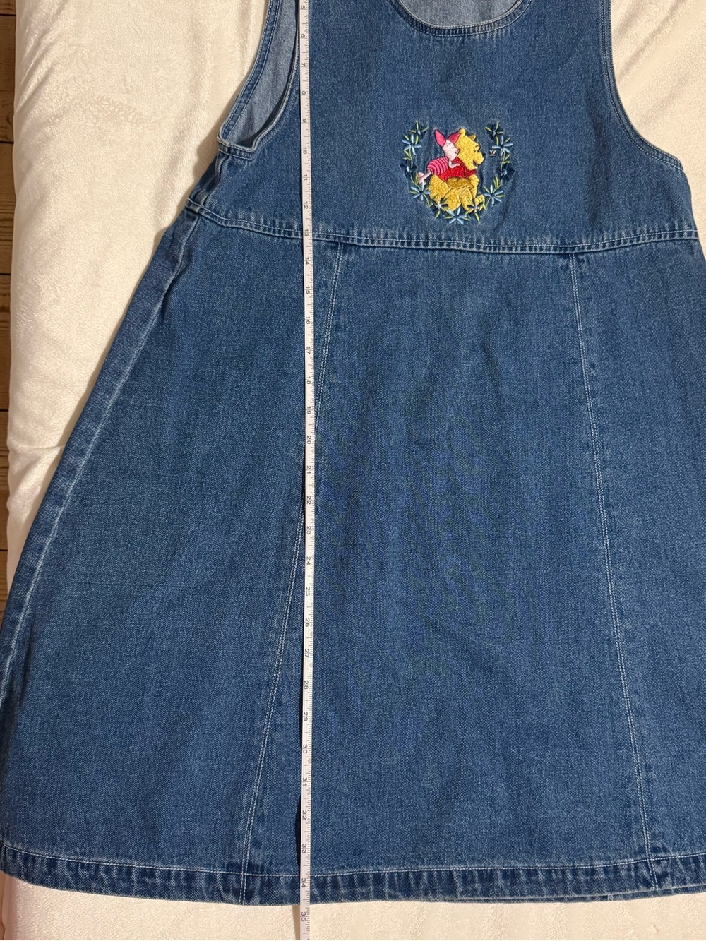 Winnie the Pooh Embroidered Denim Blue Asymmetrical Dress